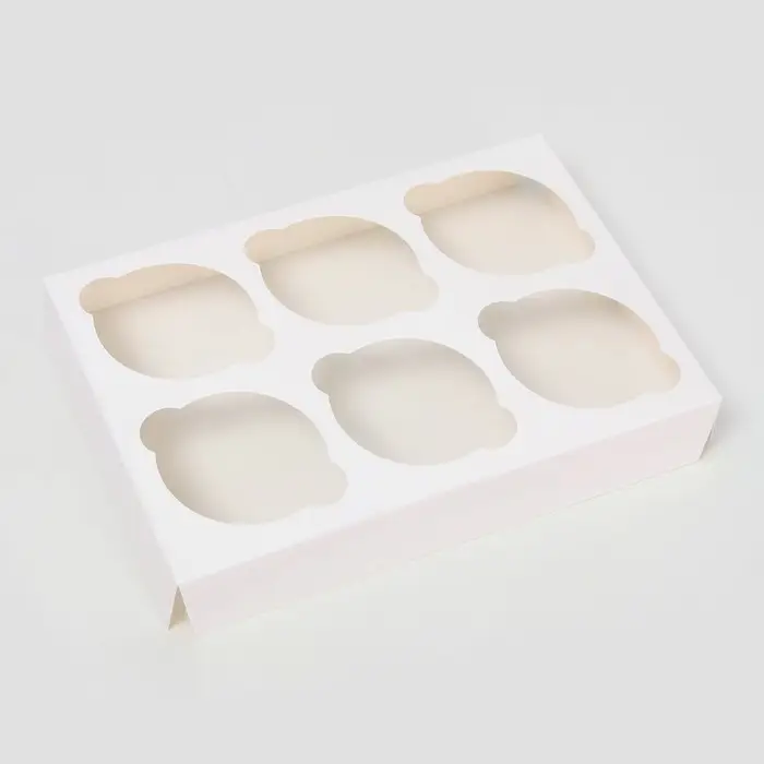 Коробка для 6 мини - капкейков белая с окном, 18.6×13.1×8 см Коробка для 6 мини - капкейков белая с окном, 18.6×13.1×8 см