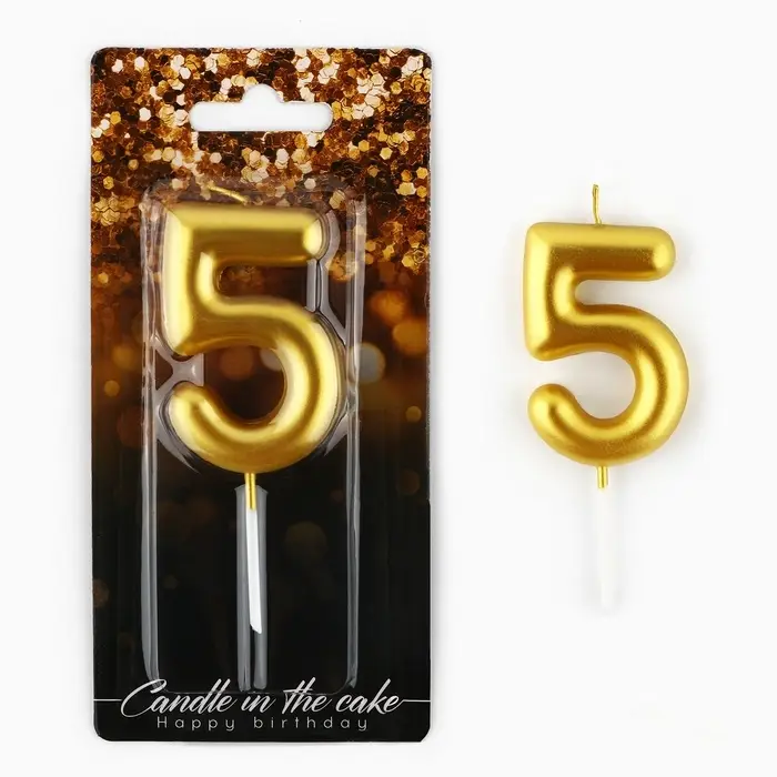 Свеча для торта, цифра «5», золото, 9,5 х 4 см Свеча для торта, цифра «5», золото, 9,5 х 4 см