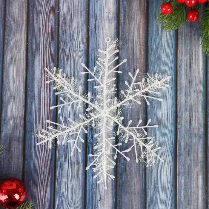 Ёлочные игрушки 3 шт. «Зимнее волшебство. Снежинка - пушинка» пластик, d=21 см, белый Ёлочные игрушки 3 шт. «Зимнее волшебство. Снежинка - пушинка» пластик, d=21 см, белый