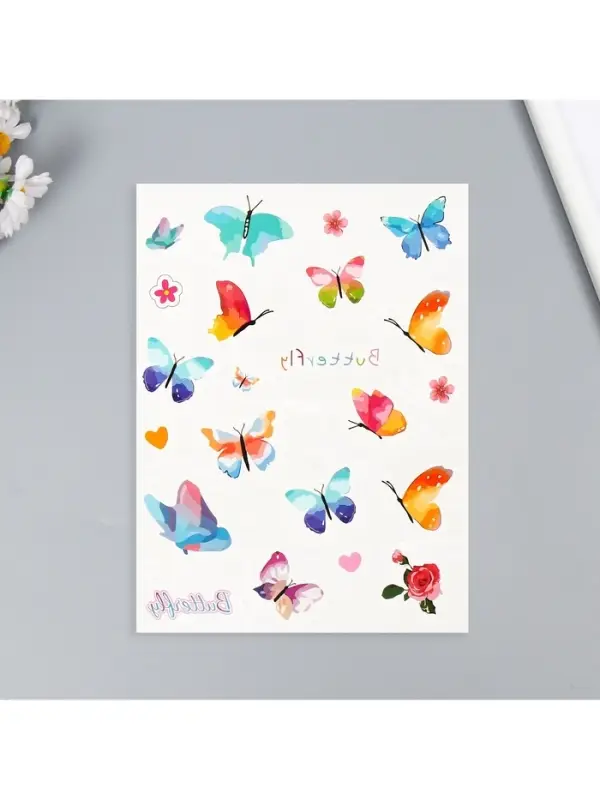 Переводные тату на тело цветные «Бабочки. Суккуленты», 24×14.5 см, МИКС