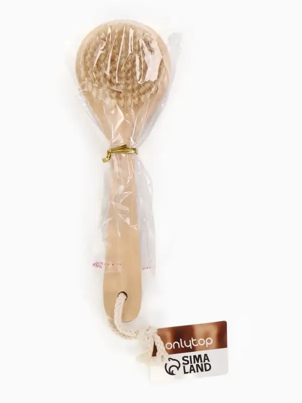 Щётка массажная для тела, из натуральной щетины, круглая, с ручкой, гладкая