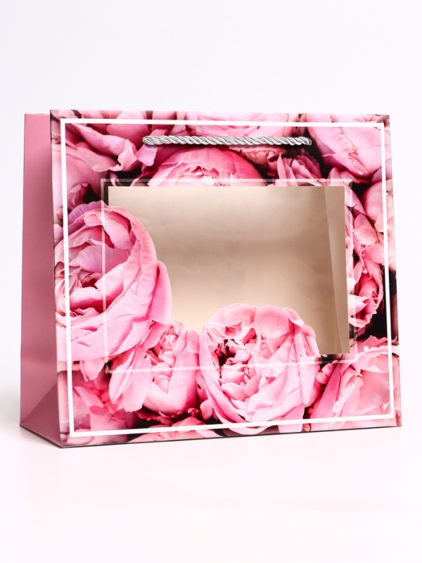 Пакет подарочный с окном "Цветы", 25 х 10 х 22 см