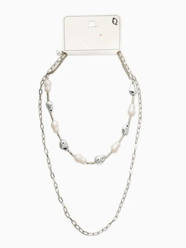 Колье цепочка &laquo;Жемчуг барокко&raquo;, удлиненное, 2 яруса, белое в серебре