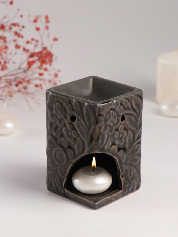 Аромалампа керамика Аромалампа керамика "Цветочный букет" тёмно-оливковая 7,7х7,7х12 см