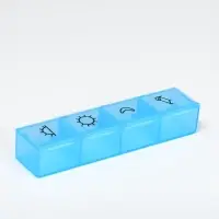 Таблетница, 9.7×2.3×1.7 см, 4 секции, синяя