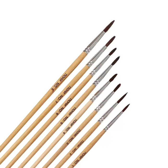 Набор кистей для рисования, пони - синтетика, 8 штук: №1, 2, 3, 4, 5, 6, 7, 8, Calligrata, круглые, деревянная ручка, международный размер