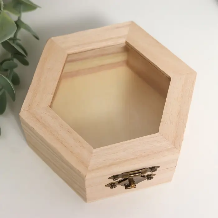 Шкатулка для росписи дерево &laquo;Многогранник со стеклянной вставкой&raquo;, для творчества, декора, 10&times;9&times;4.5 см
