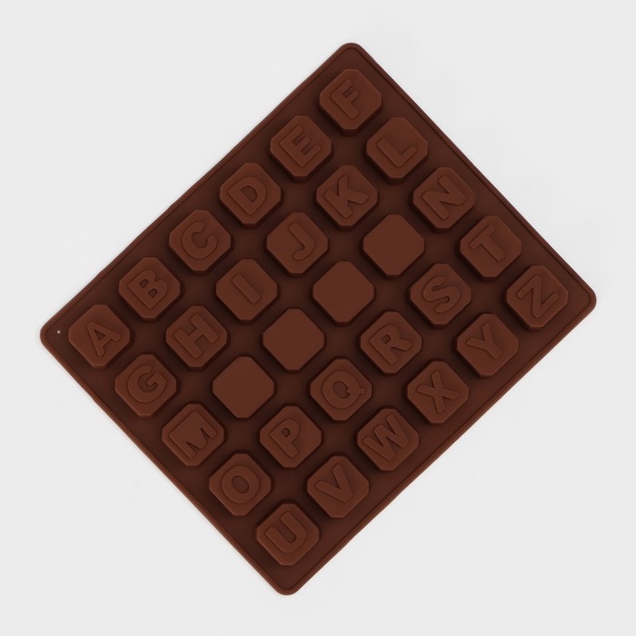 Форма для кондитерских украшений Доляна «Англ.алфавит», силикон, 18×15 см, 30 ячеек (2×2 см), цвет коричневый Форма для кондитерских украшений Доляна «Англ.алфавит», силикон, 18×15 см, 30 ячеек (2×2 см), цвет коричневый
