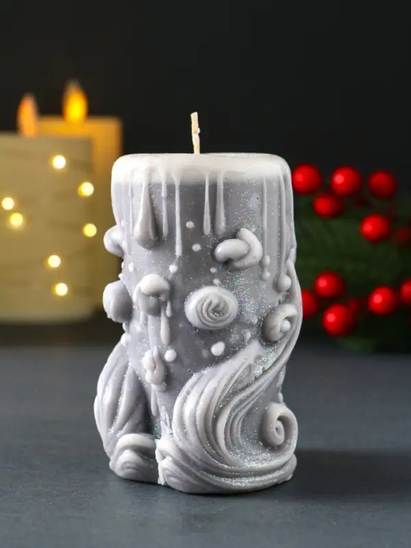 Свеча новогодняя столбик  Свеча новогодняя столбик "Волшебство" серый