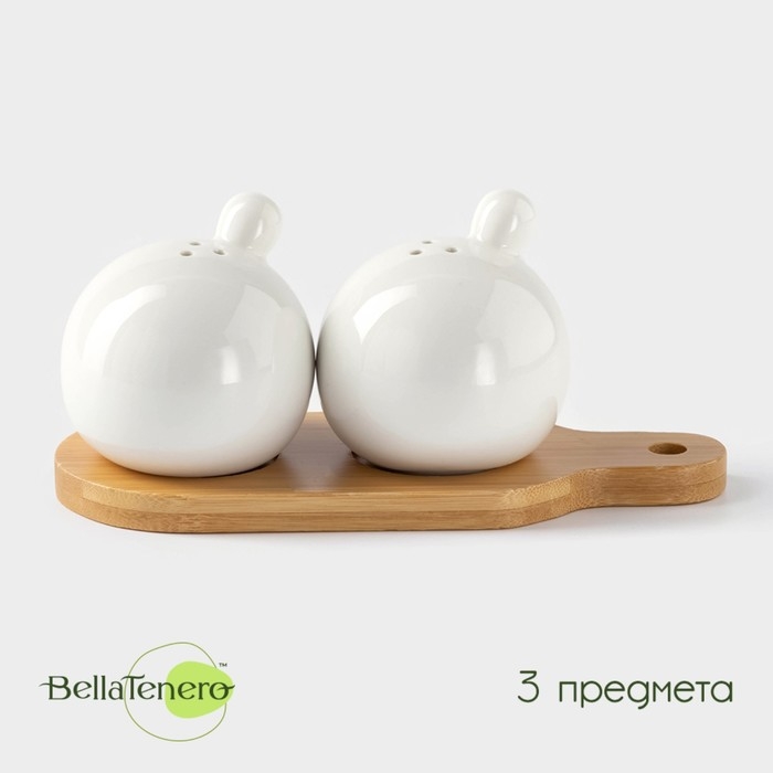 Набор фарфоровый для специй на бамбуковой подставке BellaTenero «Шарики», 2 предмета: солонка 100 мл, перечница 100 мл, цвет белый Набор фарфоровый для специй на бамбуковой подставке BellaTenero «Шарики», 2 предмета: солонка 100 мл, перечница 100 мл, цвет белый