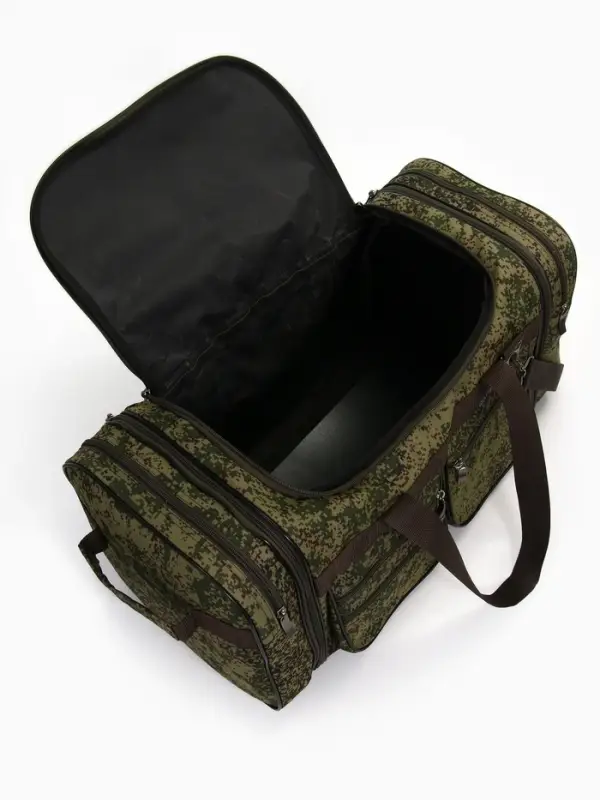 Сумка дорожная на молнии, с увеличением, наружные карманы, длинный ремень, камуфляж/зелёная