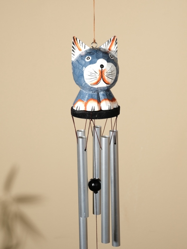 Музыка ветра "Кот" дерево, алюминий 9х8х100 см