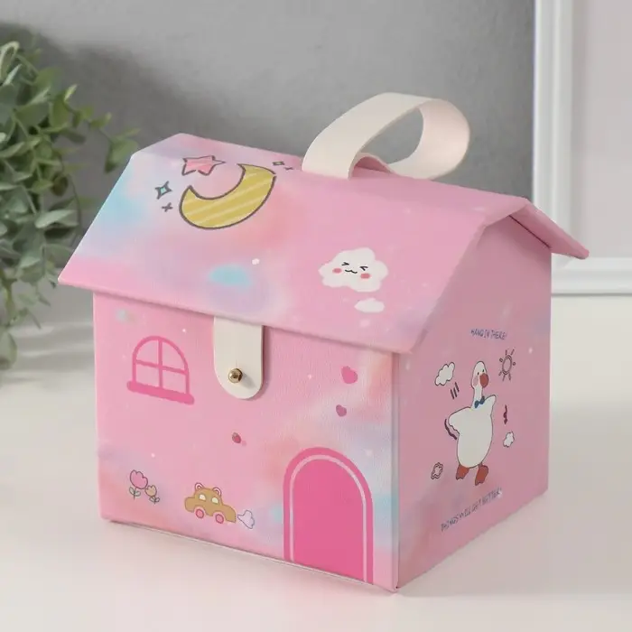 Шкатулка для украшений &laquo;Домик. Утёнок&raquo;, искусственная кожа, розовая, 16.5&times;19&times;16.5 см