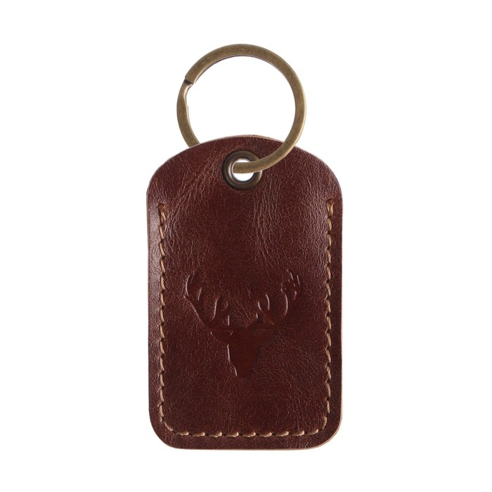 Брелок кожаный для ключа, метка, прямоугольный, натуральная кожа, коричневый, олень Брелок кожаный для ключа, метка, прямоугольный, натуральная кожа, коричневый, олень