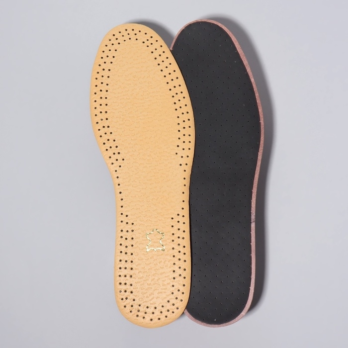 Стельки для обуви, универсальные, кожаные, дышащие, р-р RU до 45 (р-р Пр-ля до 46), 28,5 см, пара, цвет коричневый Стельки для обуви, универсальные, кожаные, дышащие, р-р RU до 45 (р-р Пр-ля до 46), 28,5 см, пара, цвет коричневый