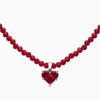 Чокер из бисера &laquo;Хрусталь&raquo;, сердце, красный в серебре, 36 см + 5 см доп, цепочка