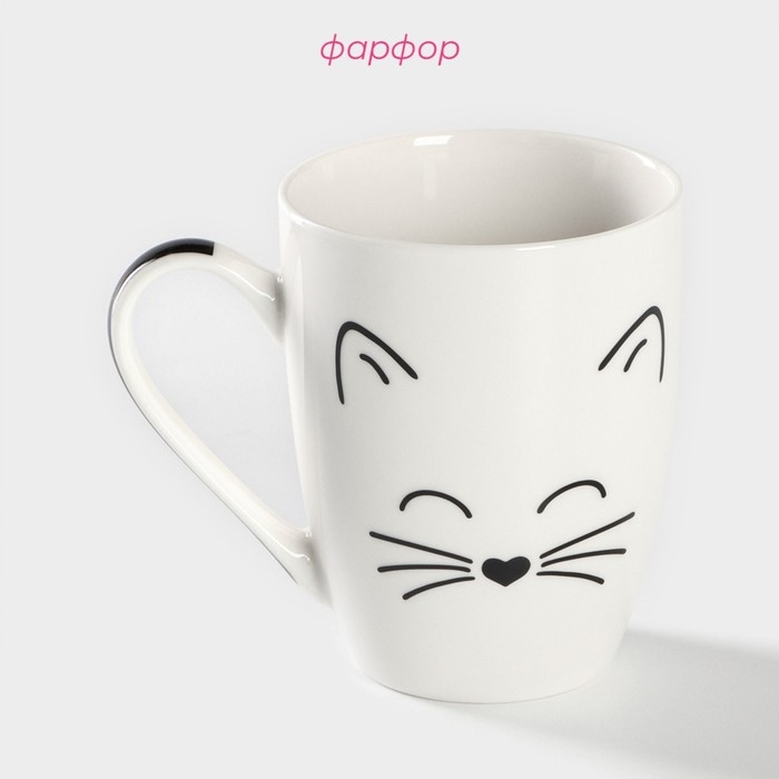 Кружка Доляна «Белый кот», 350 мл, фарфор, цвет белый Кружка Доляна «Белый кот», 350 мл, фарфор, цвет белый