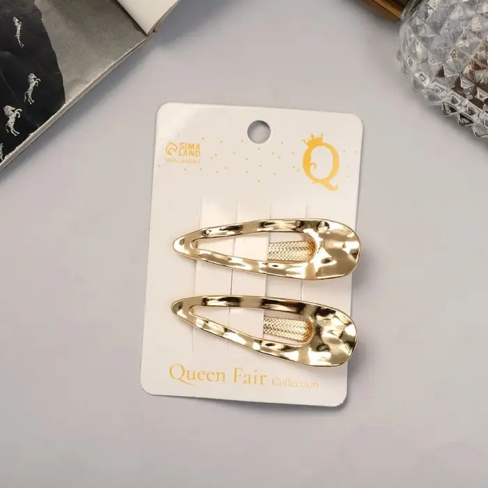 Зажим для волос "Либерти" (набор 2 шт) волна овал, 6,5 см, золото