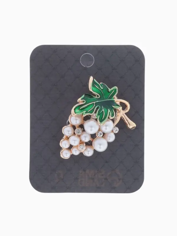 Брошь &laquo;Виноградная веточка&raquo;, бело-зелёная в золоте