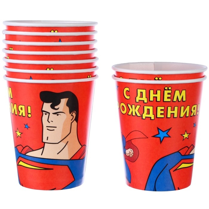Набор одноразовой бумажной посуды, на 6 персон Набор одноразовой бумажной посуды, на 6 персон "С Днем Рождения", Супергерои
