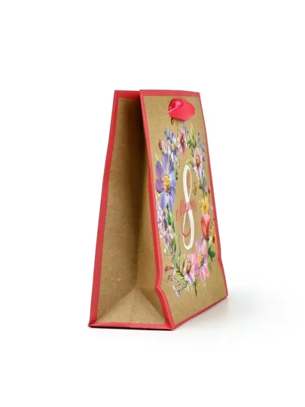 Пакет подарочный крафтовый «8 марта», S 12 х 5.5 х 15 см