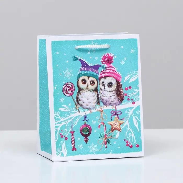 Пакет подарочный Пакет подарочный "Совы на ветке", 11,5 х 14,5 х 6,5 см