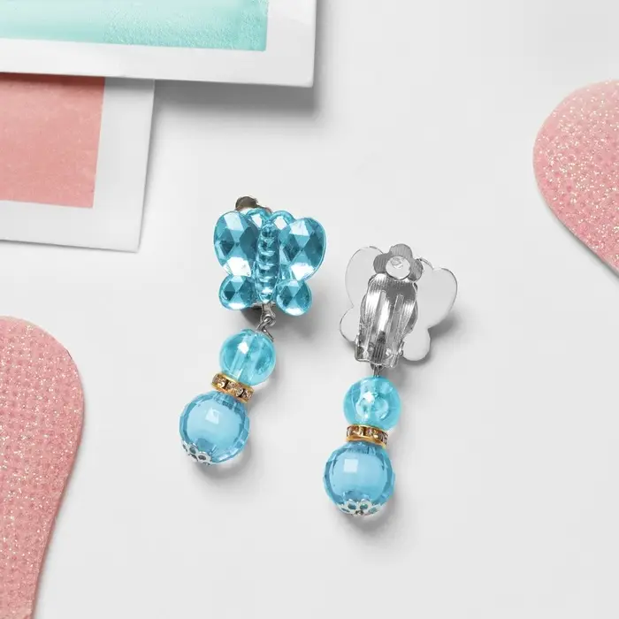 Серьги-клипсы детские &laquo;Выбражулька&raquo; бабочка с бусинами, цвет МИКС