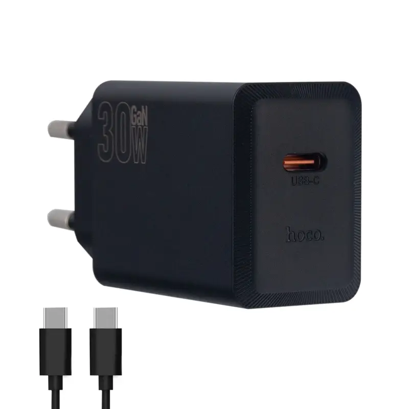 Сетевое зарядное устройство с кабелем Type-C на Type-C PD30W N70 HOCO черное