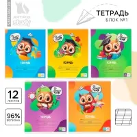 Тетрадь 12 листов в косую линейку, А5, на скрепке, блок №1 «Учись на 5+» МИКС