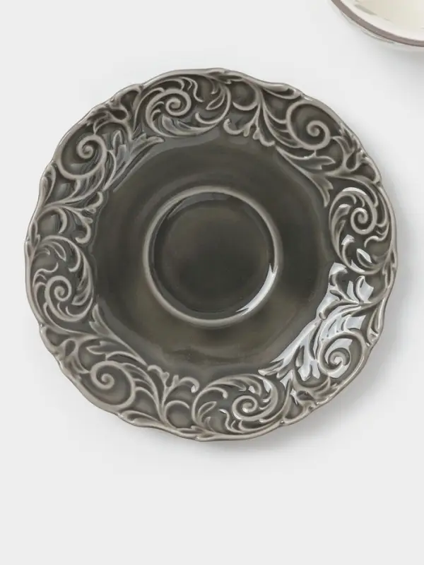 Чайная пара WY Floral Laceware, 2 предмета: чашка 300 мл, блюдце d=15 см, фарфор, белая, серая