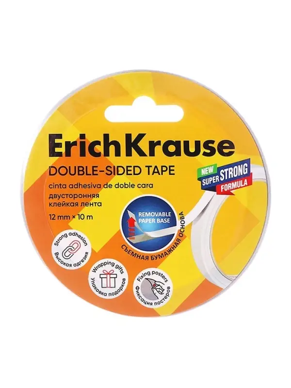 Клейкая лента ErichKrause Double-sided tape, 12 мм &times; 10 м, двусторонняя