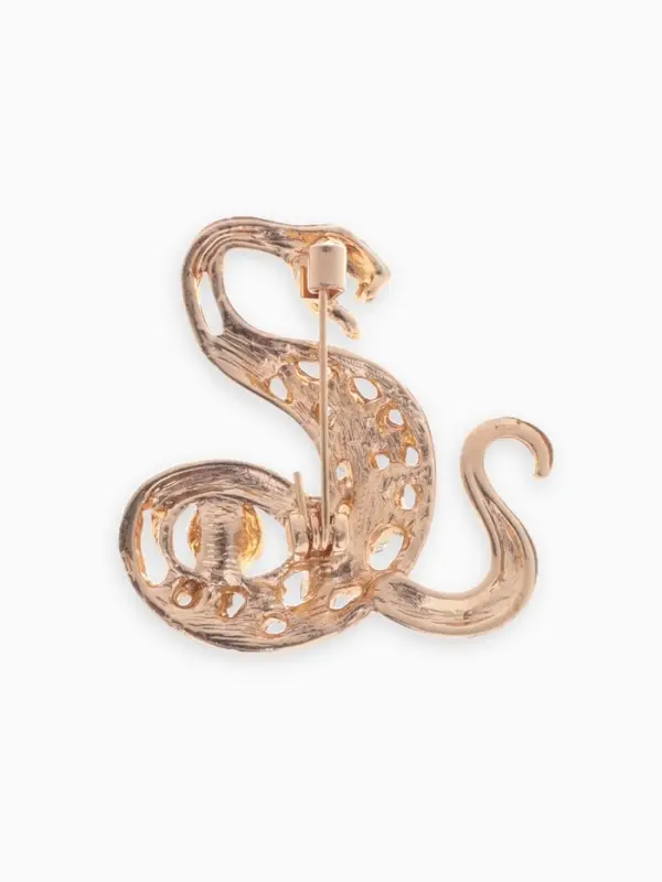 Брошь &laquo;Змея&raquo;, с жемчужиной, бело-зелёная в золоте