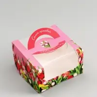 Коробка под бенто - торт с окном &laquo;С 8 марта!&raquo;, 14&times;14&times;8 см