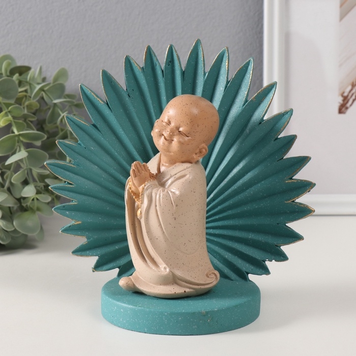 Сувенир полистоун  Сувенир полистоун "Маленький хотей - встреча. Пальмовый лист" синий и беж 18х9х18 см