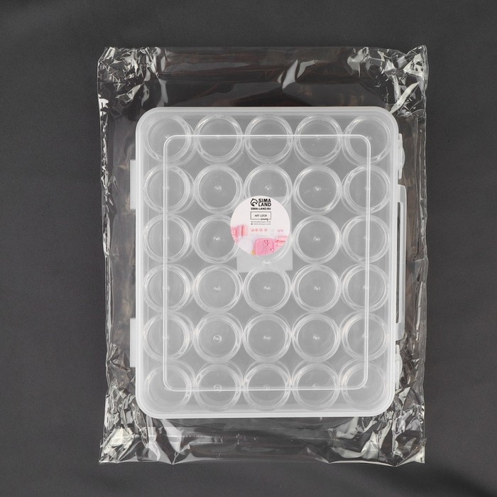 Набор баночек для рукоделия, 30 шт, d = 2,5 × 2,9 см, в контейнере с ручкой, 16,2 × 13,6 × 3,4 см, цвет прозрачный Набор баночек для рукоделия, 30 шт, d = 2,5 × 2,9 см, в контейнере с ручкой, 16,2 × 13,6 × 3,4 см, цвет прозрачный