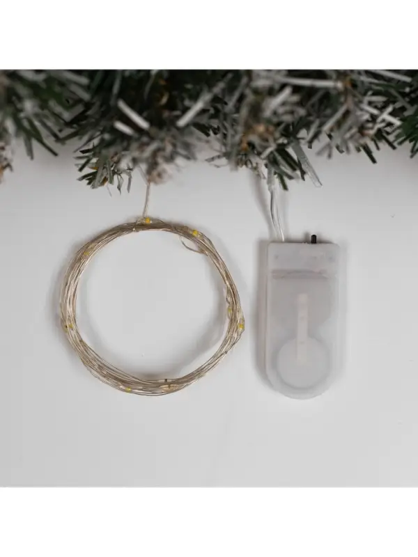 Гирлянда &laquo;Нить&raquo; 2 м роса, IP20, серебристая нить, 20 LED, свечение жёлтое, CR2032&times;2
