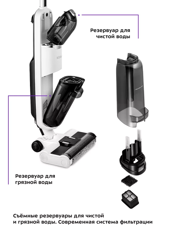 Вертикальный пылесос беспроводной моющий КТ-5155 - 150 Вт