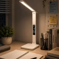 Лампа настольная светодиодная, часы, календарь, термометр, 3 режима, USB, 12&times;17&times;34 см, белая