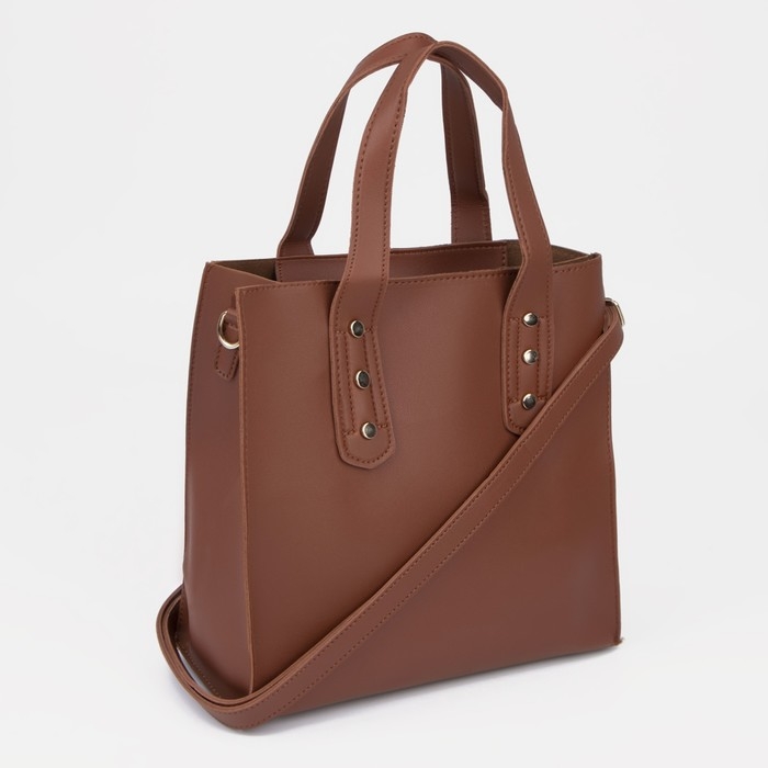 Сумка женская тоут на молнии, цвет коричневый