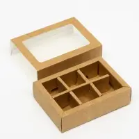 Коробка под 6 конфет с окном, крафт, 13.7×9.85×3.85 см