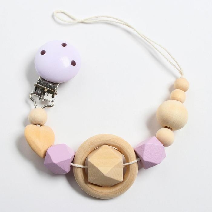 Держатель для соски - пустышки «Сердечко», деревянный, цвет фиолетовый