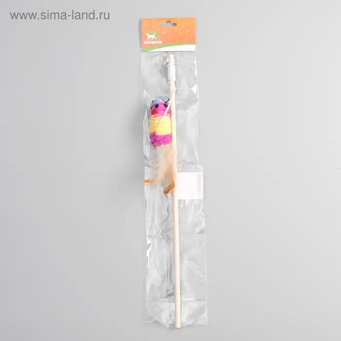 Дразнилка, 40 см, с махровой мышкой 7 см, на деревянной палочке, МИКС