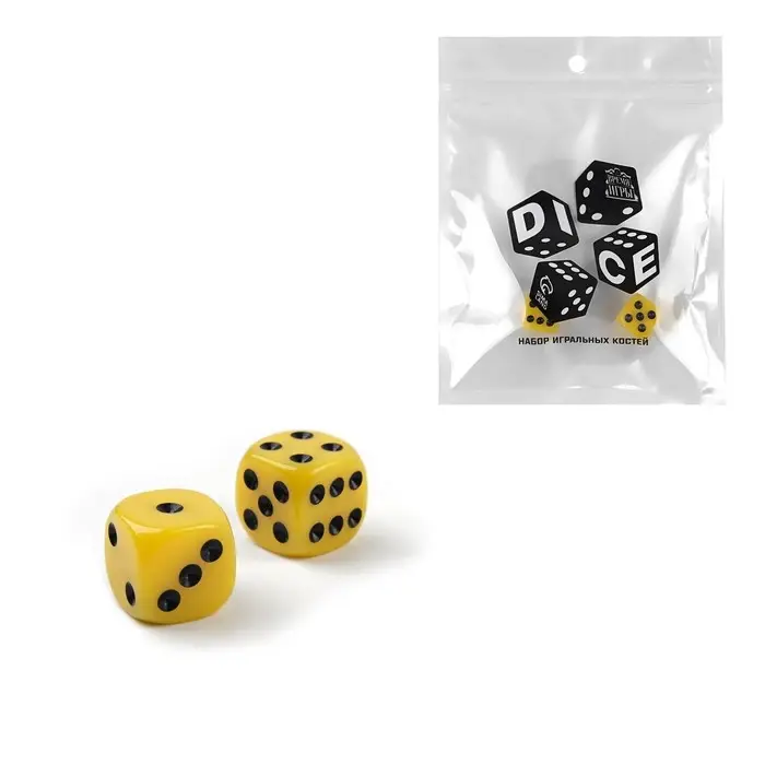 Кубики игральные «Время игры», 1.6×1.6 см, набор 2 шт., желтые Кубики игральные «Время игры», 1.6×1.6 см, набор 2 шт., желтые