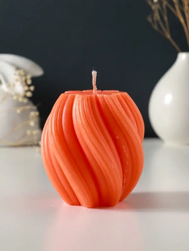 Свеча-цилиндр 9х8 см, 220 гр, с нарезкой, персик Свеча-цилиндр 9х8 см, 220 гр, с нарезкой, персик