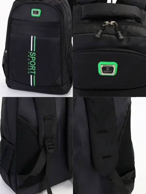 Рюкзак школьный на молнии, с карманами, однотонный, размер 31&times;14&times;47 см, чёрный/зелёный