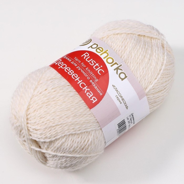 Пряжа Пряжа "Деревенская" 100% полугрубая шерсть 250м/100гр (01-Белый)