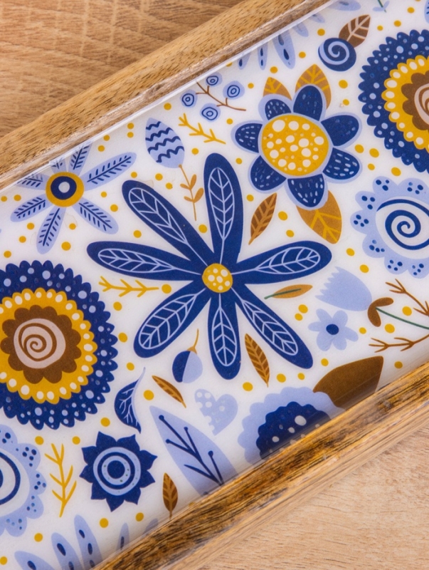 Набор розеток на подносе  Набор розеток на подносе "Васильки" (3 шт) дерево манго 33,5х13х6,5 см