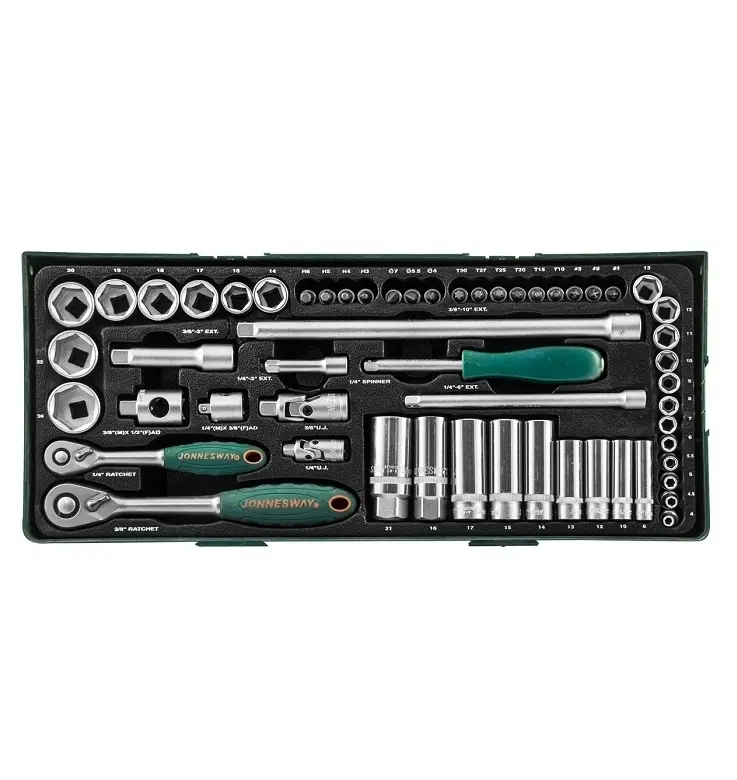 Набор головок торцевых стандартных и глубоких 1/4" и 3/8"DR в ложементе, 4-24 мм, 57 предметов, Jonn