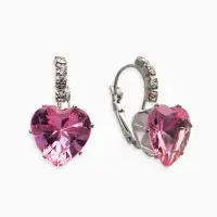 Серьги со стразами &laquo;Сердце&raquo;, мерцание, розовые в серебре