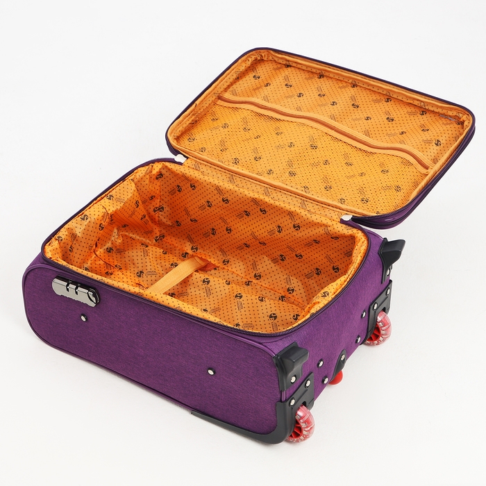 Чемодан малый 20 Чемодан малый 20", отдел на молнии, с расширением, кодовый замок, 3 колеса, 2 наружных кармана, цвет фиолетовый